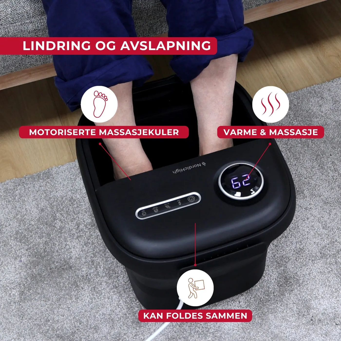 Fotbad Pro med Värme & Massasje